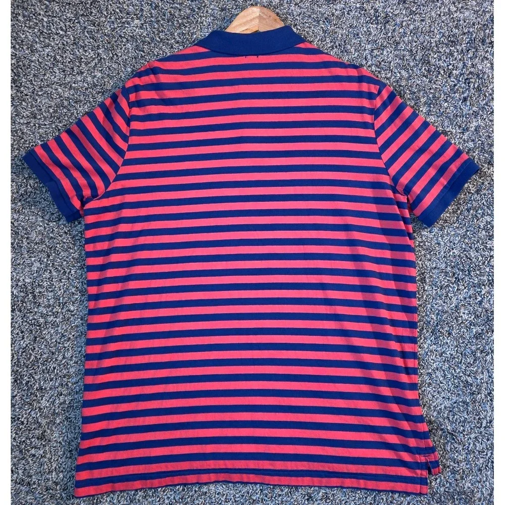 Ralph Lauren Polo Shirt Mens XL Blue Red Striped Blue Pony Classic Short Sleeve